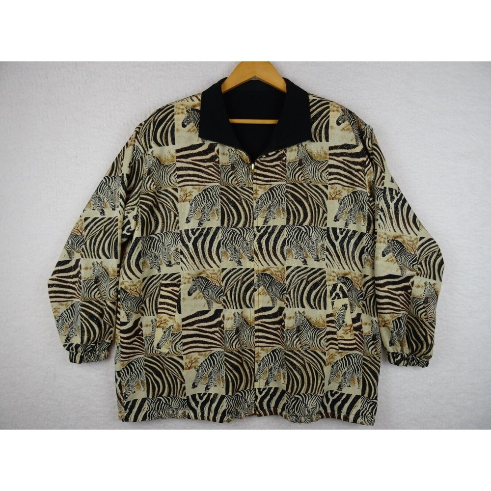 Vintage Via Ripatti Designs Jacket Womens Size 8-18 Zebra Print Reversible Zip